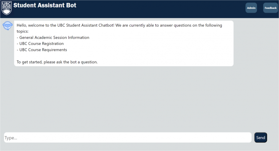 The chat bot's home page shows an automated prompt with the topics users can inquire about.