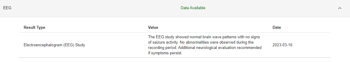 EEG information, expanded. This comes from the Optimizing Sedation dashboard.