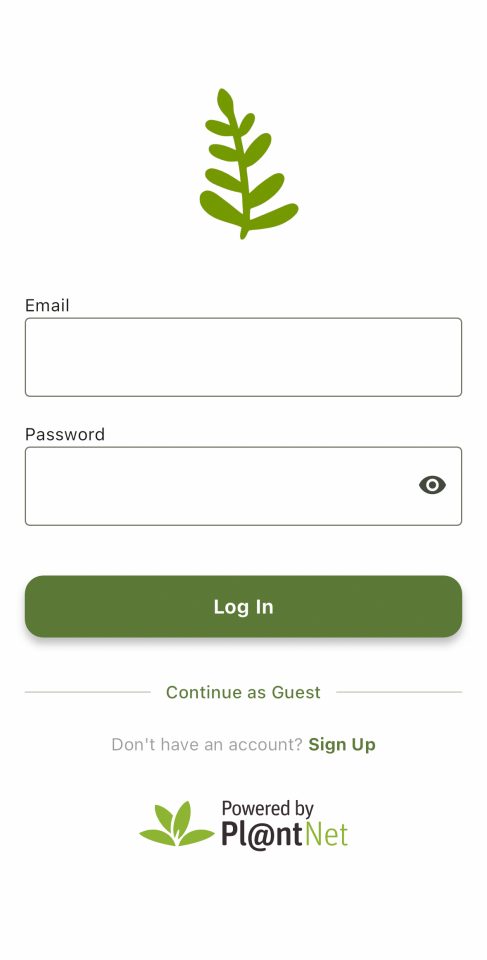 The mobile app's login page